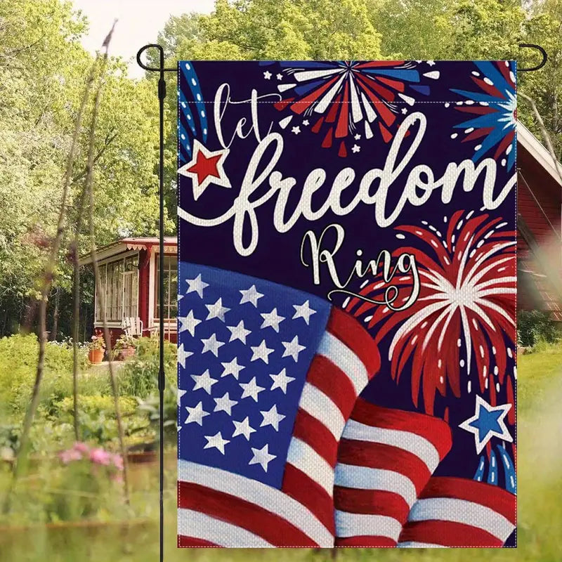 Patriotic Garden Flag Let Freedom Ring Double Sided 4th of July Fire Works