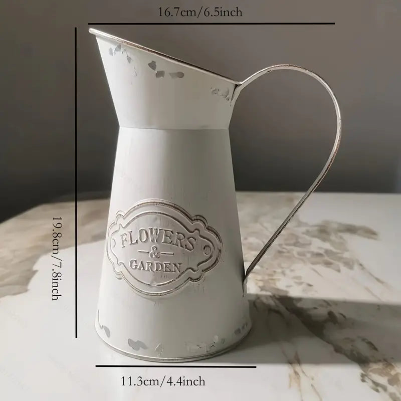 Farmhouse Vintage Style Metal Decorative Pitcher Rustic