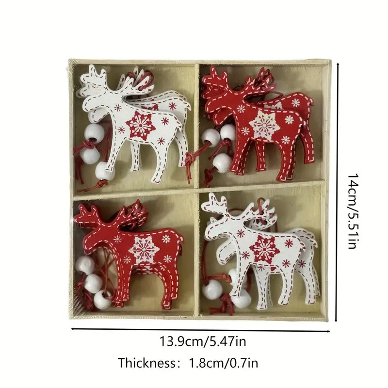 Elk Christmas Tree Ornaments Set 12 6 White & 6 Red