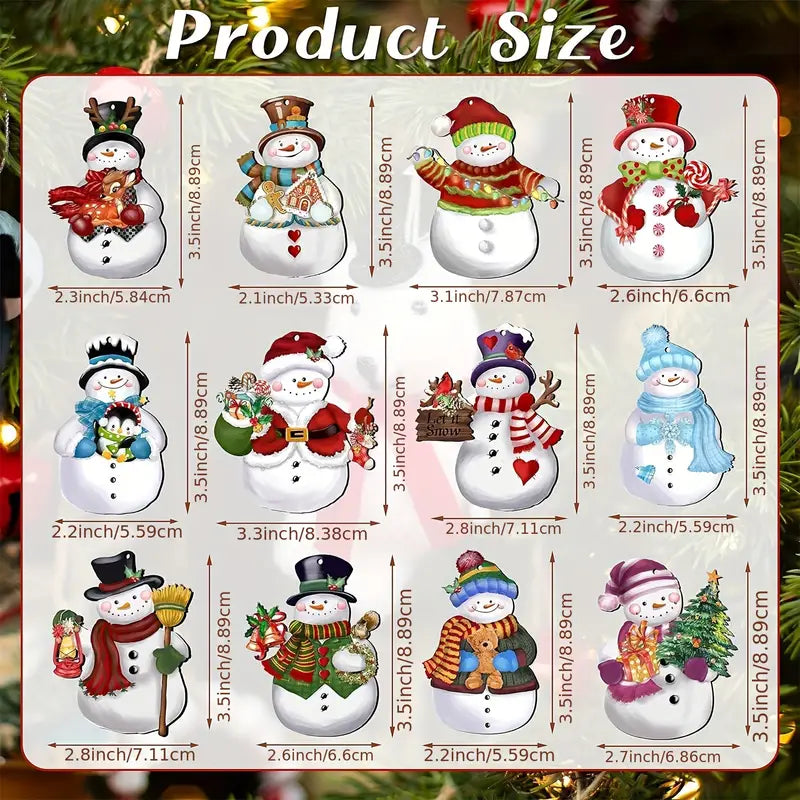 Set 12 Snowman Hanging Tree Ornaments