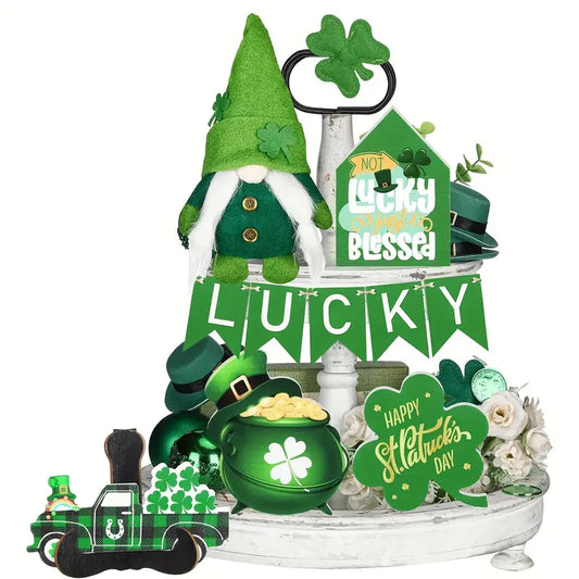 St Patrick's Tiered Table Top Decor 12 Pieces Gnome & Iconic Truck 12 Pieces