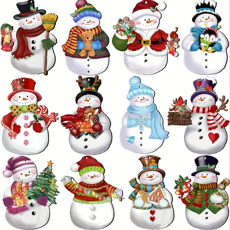 Set 12 Snowman Hanging Tree Ornaments