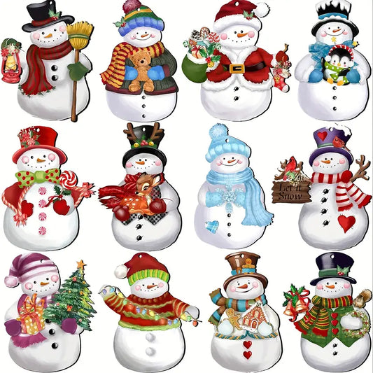 Set 12 Snowman Hanging Tree Ornaments