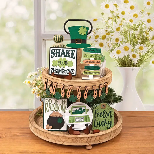 Farmhouse St Patrick Tiered Tabletop Decor 19 Pieces, Shake Your Shamrock