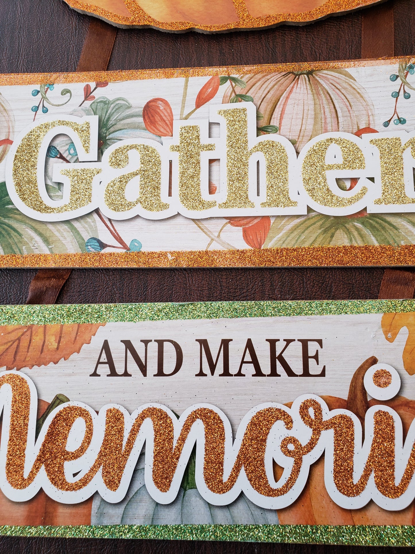 Thanksgiving Fall Hanging Wood Door Sign 16" x 13" Pumpkin Gather & Make Memories