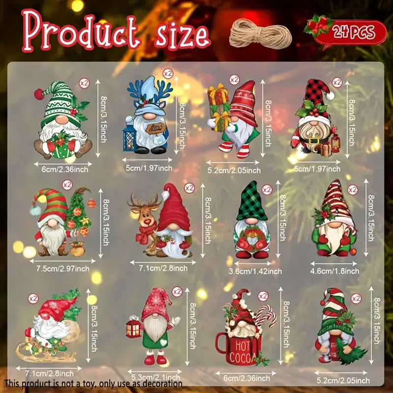 Gnome Santa Christmas Tree Ornaments Set 24