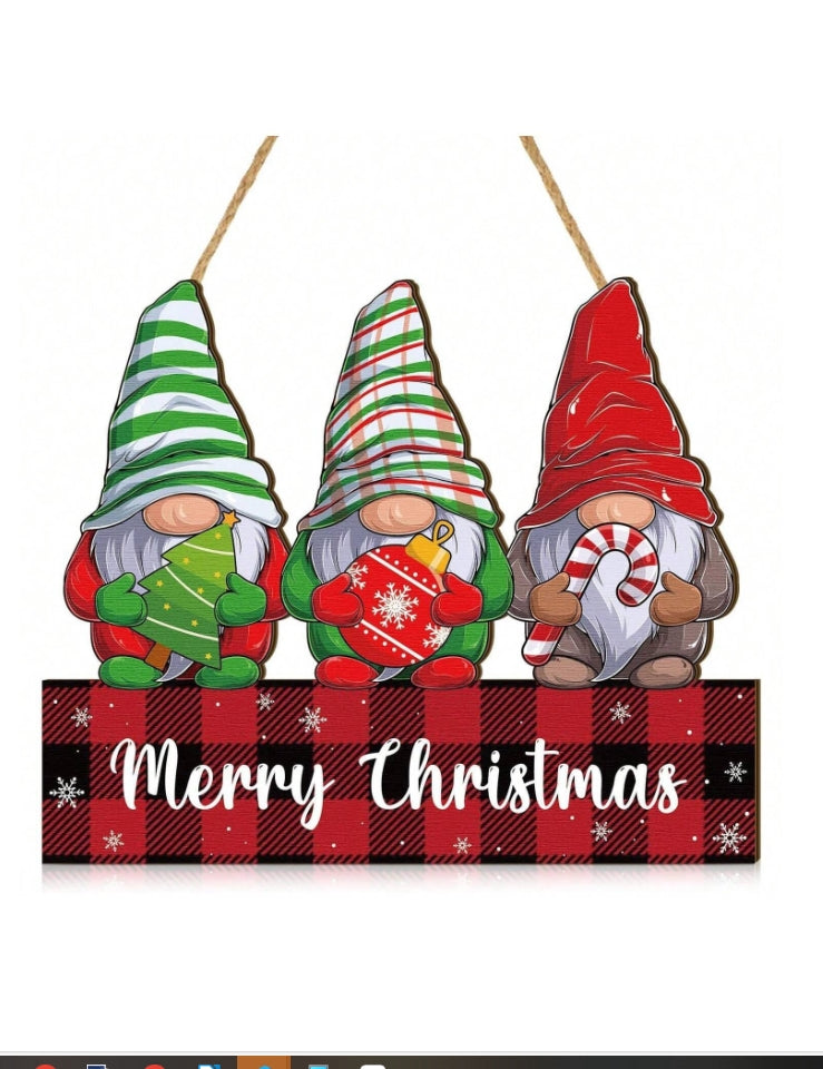 Gnomes Christmas Hanging Wooden Door Sign, Merry Christmas