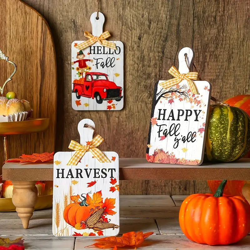 Fall Harvest Set 3 Hanging Cutting Boards Happy Fall Y'all 6" x 3"