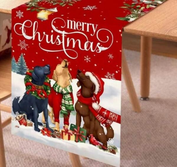 Adorable Christmas Runner Merry Christmas 3 Dogs