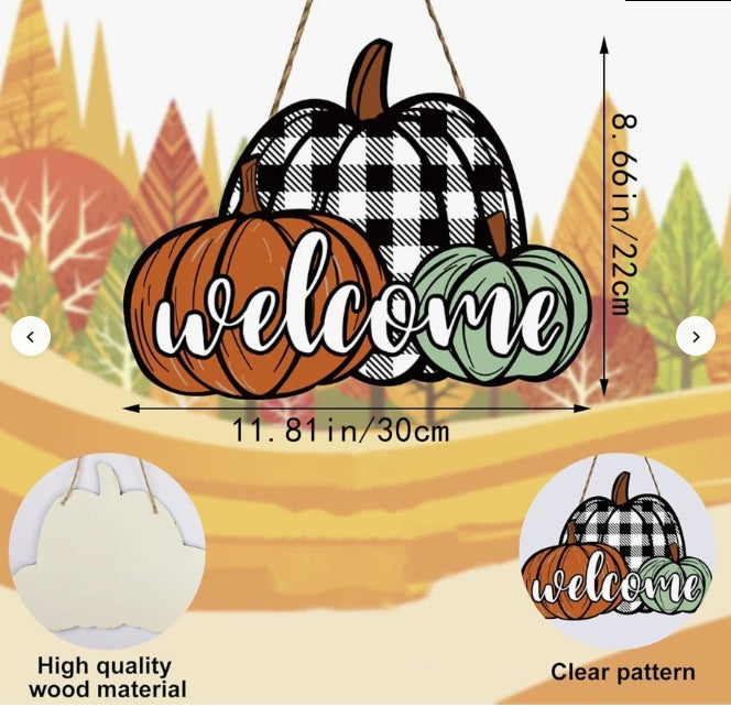 3 Pumpkin Welcome Buffalo Print Sign Fall Decor Harvest Thanksgiving and Halloween (Copy)