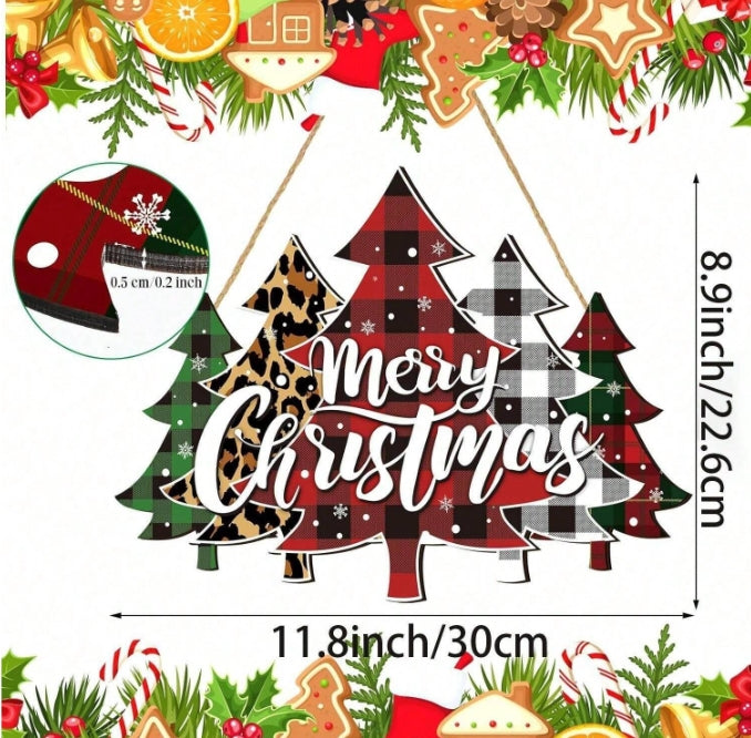 Christmas Tree Hanging Merry Christmas Wooden Sign Door