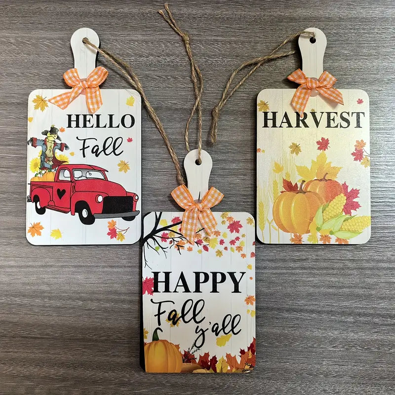 Fall Harvest Set 3 Hanging Cutting Boards Happy Fall Y'all 6" x 3"