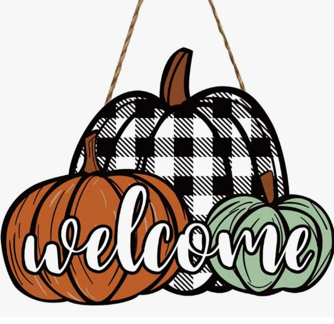 3 Pumpkin Welcome Buffalo Print Sign Fall Decor Harvest Thanksgiving and Halloween (Copy)