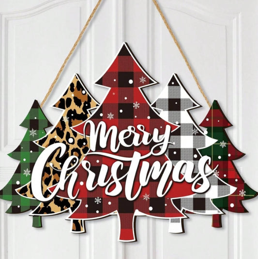 Christmas Tree Hanging Merry Christmas Wooden Sign Door