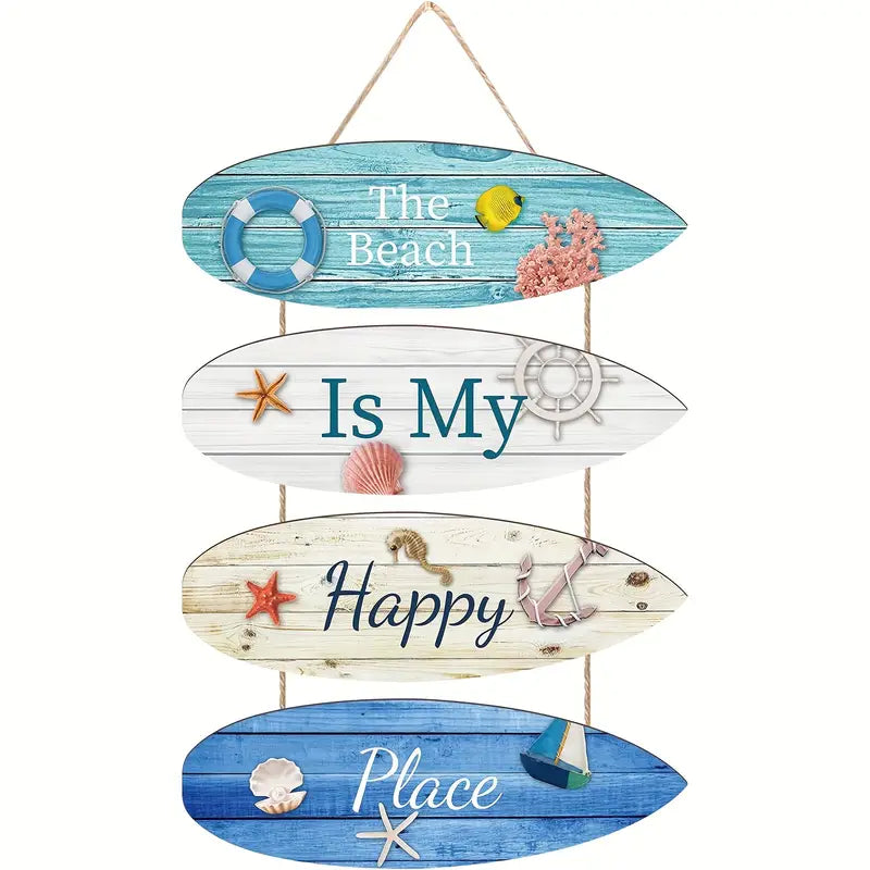 4 Pc Set Ocean Beach Coastal Wall Sign Decor Wood The Beach Is My Happy Place