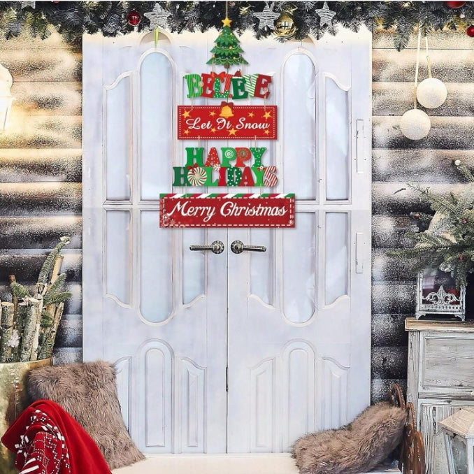 Christmas Hanging 5 Piece Wooden Door Sign, Let It Snow Believe