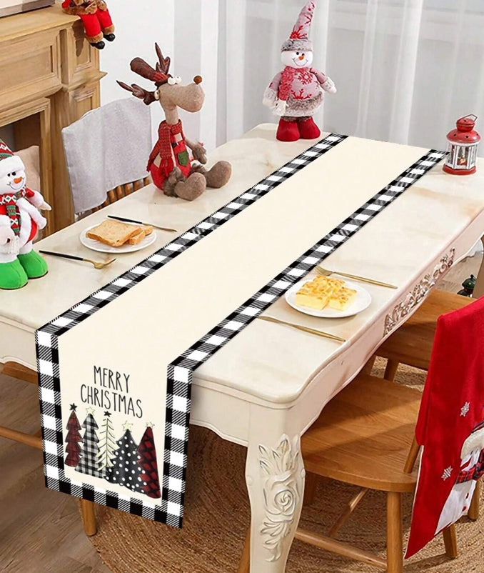 Christmas Winter Buffalo Print Table Runner Trees Merry Christmas