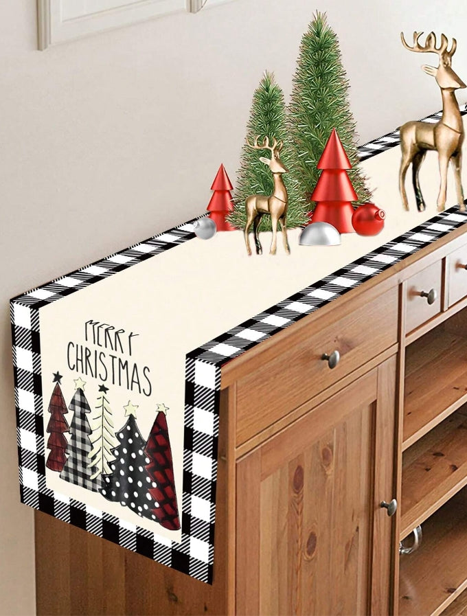 Christmas Winter Buffalo Print Table Runner Trees Merry Christmas