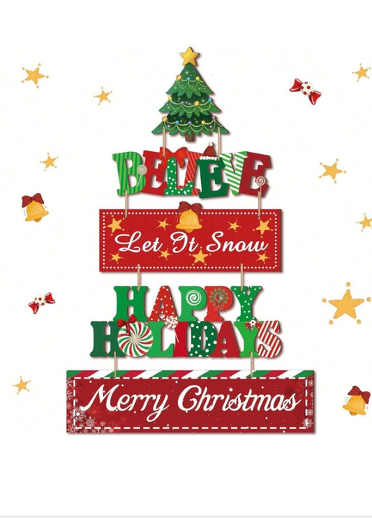 Christmas Hanging 5 Piece Wooden Door Sign, Let It Snow Believe