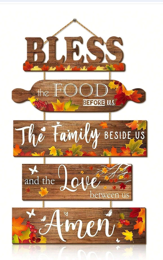 5 Piece Wooden Hanging Fall Thanksgiving Signs Autumn Leaves