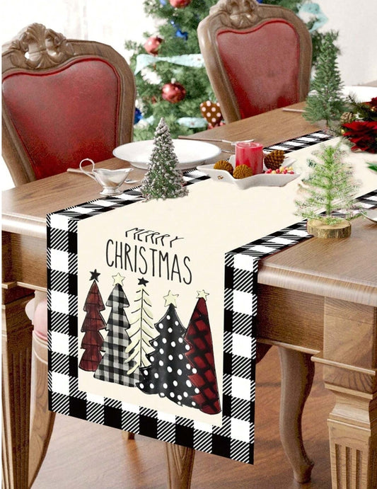 Christmas Winter Buffalo Print Table Runner Trees Merry Christmas