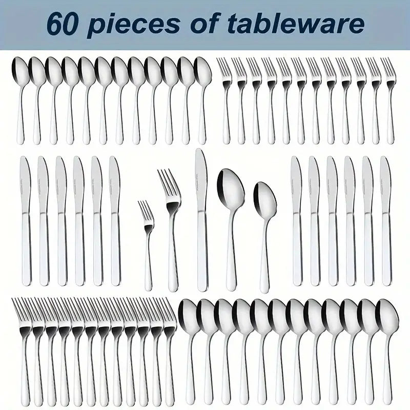 60 PC Silverware Set Heavy Duty Stainless Steel Flatware Service 12