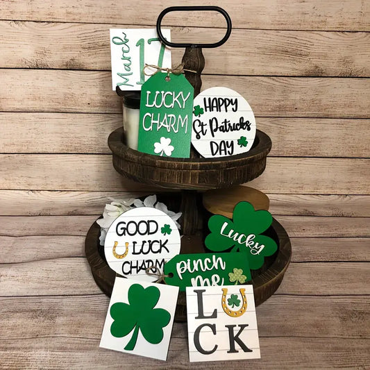 St Patrick's Tiered Tabletop Decor 8 pieces, Lucky Charm & Shamrock