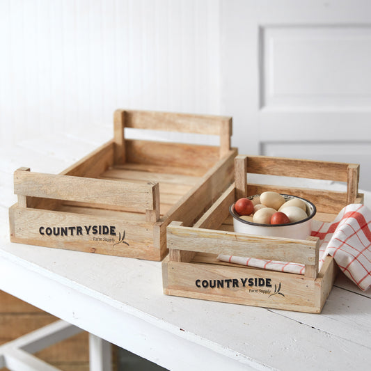 CTW Countryside Set 2 Natural Slatted Wood Trays