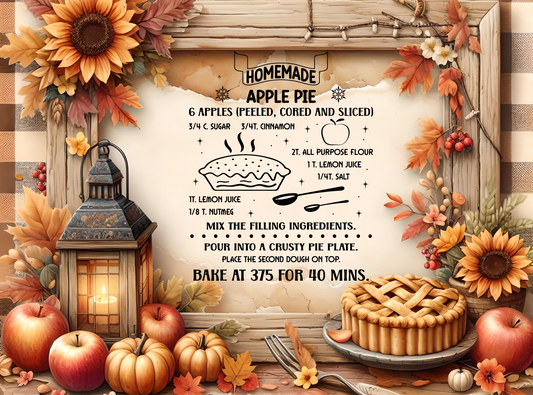 Fall Thanksgiving Tempered Glass Apple Pie Recipe or Personalized Cutting Board