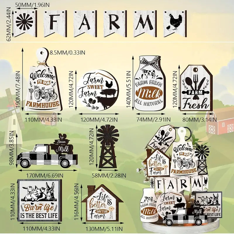 Farmhouse Tabletop Tiered Tray Decor 14 Pcs Farm Life