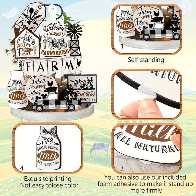 Farmhouse Tabletop Tiered Tray Decor 14 Pcs Farm Life