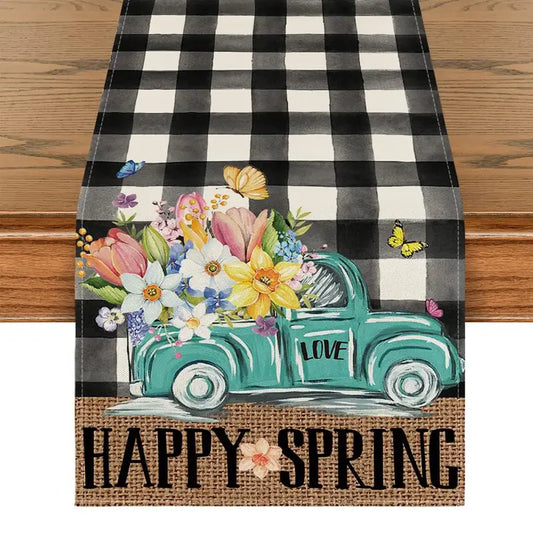 Farmhouse Black White Buffalo Print "Hello Spring"