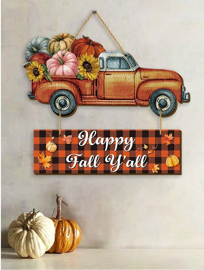 Autumn Farmhouse Hanging Wooden Sign, Happy Fall Y'all