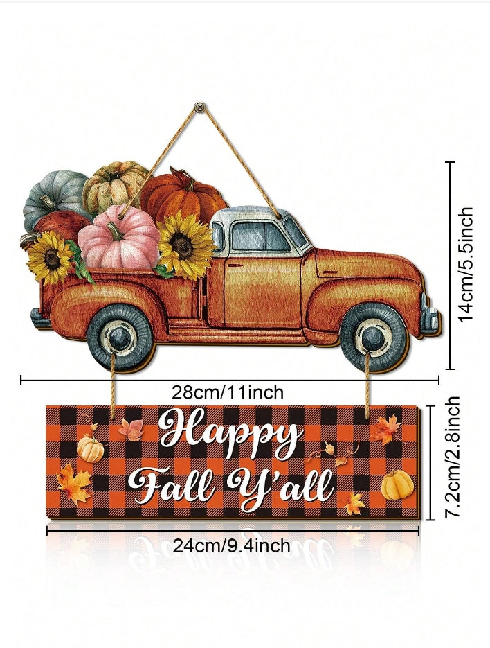 Autumn Farmhouse Hanging Wooden Sign, Happy Fall Y'all