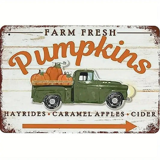 Fall Hanging Farmhouse Metal Sign Farm Fresh Pumpkins Truck