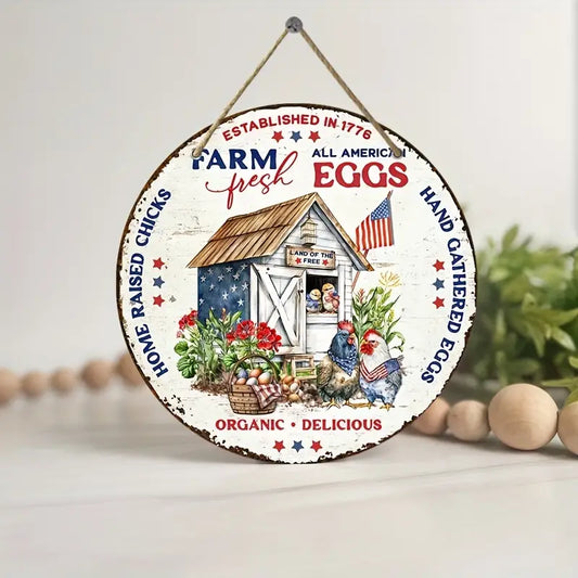 Farmhouse Farm Fresh Eggs Vintage Style Wood Patriotic Hanging Sign