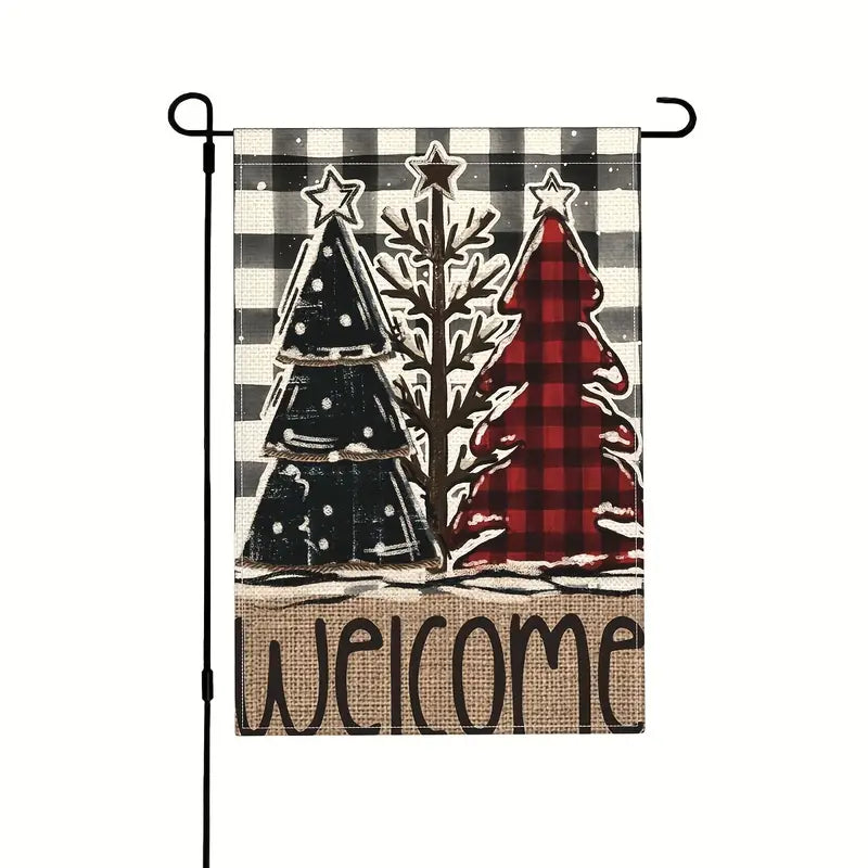 Winter Christmas Garden Flag Burlap Welcome Trees 12 x 18 Double Sided