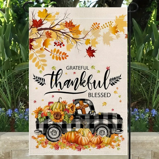 Fall Halloween Thanksgiving Thankful Farmhouse Garden Lawn Flag 12 x 18