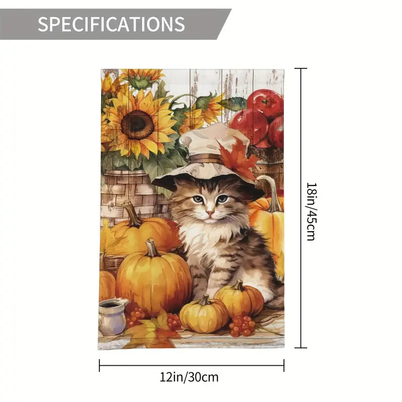 Adorable Fall Autumn Lawn Garden Flag Kitten & Pumpkins 12 x 18