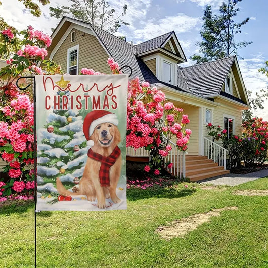 Golden Retriever Christmas Garden Lawn Flag Merry Christmas 12.5 x 18