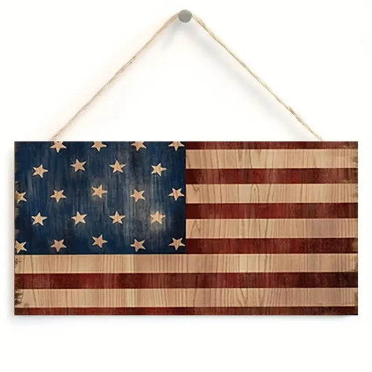 Patriotic America Flag Hanging Wood Sign