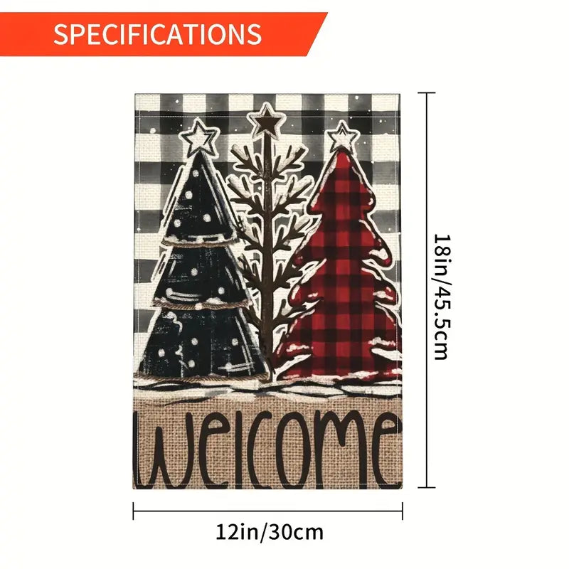 Winter Christmas Garden Flag Burlap Welcome Trees 12 x 18 Double Sided