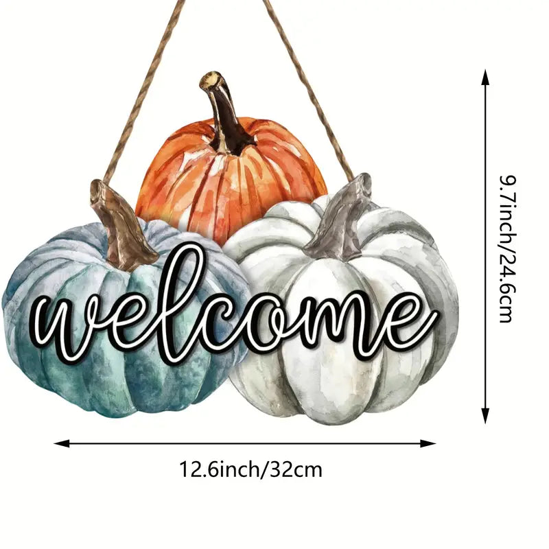 3 Pumpkin Welcome Sign Fall Decor Harvest Thanksgiving and Halloween