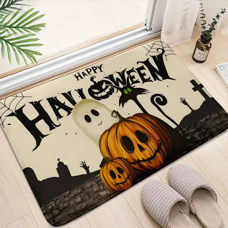 Halloween Mat Pumpkins Ghosts