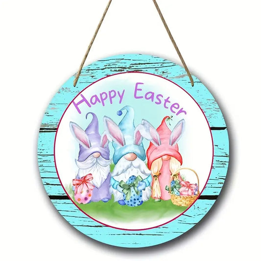Easter Hanging Wood Sign Gnomes Happy Easter