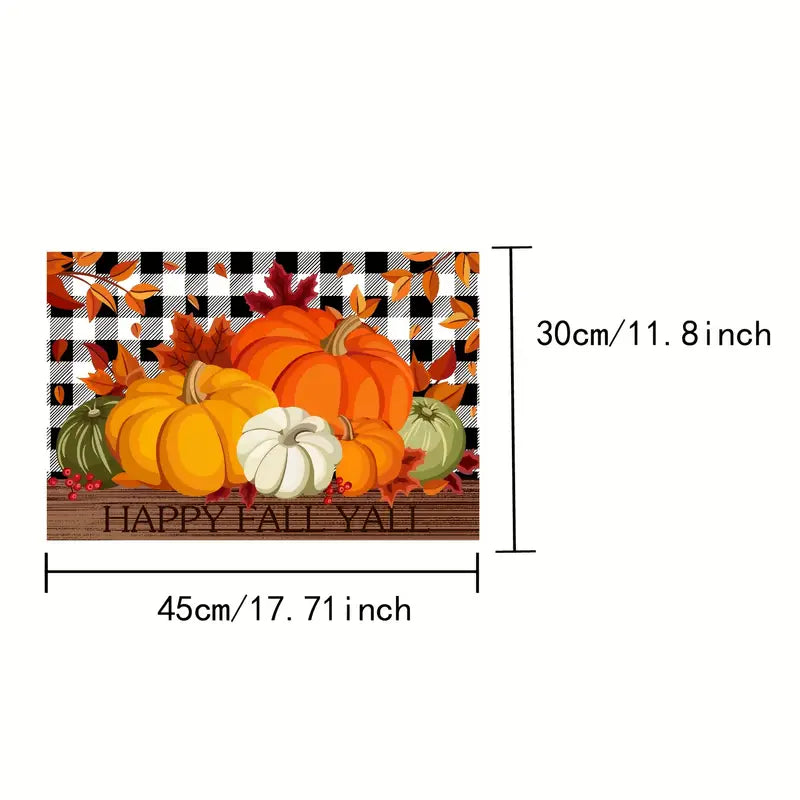 Farmhouse Happy Fall YALL Set 4 Placemats Buffalo Print & Pumkins