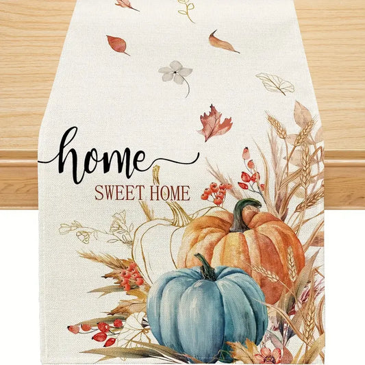 Fall Autumn HOME SWEET HOME Pumpkins Table Runner 13 x 72