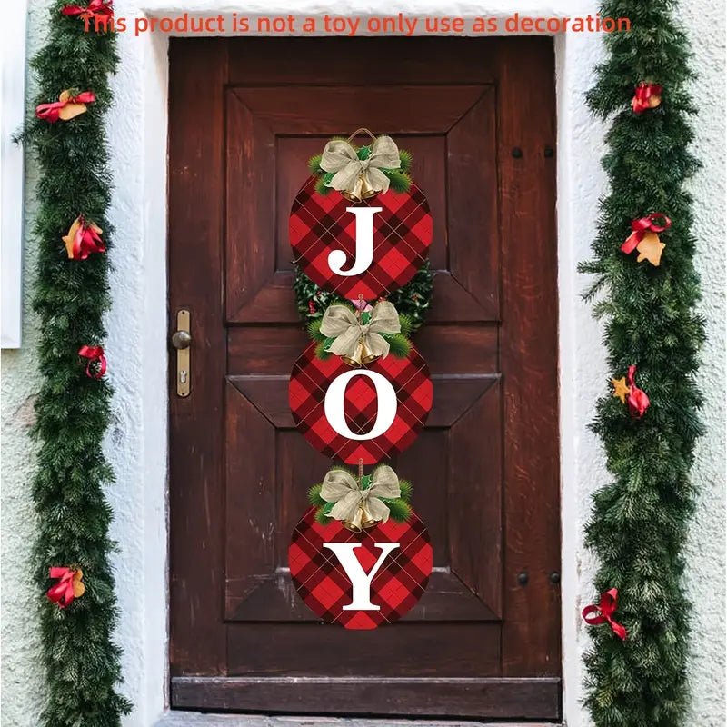 Christmas Decoration Hanging Joy Wreath Buffalo Print Door Sign