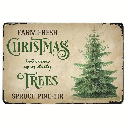 Vintage Style Farm Fresh Christmas Tree Metal Hanging Sign