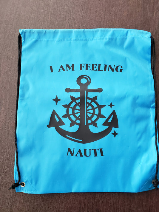 Nautical Blue Drawstring Nylon Backpack I am Feeling Nauti